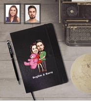 Kişiye Özel Sevgili Karikatürlü Siyah Defter Kalem Hediye Seti  Model 8