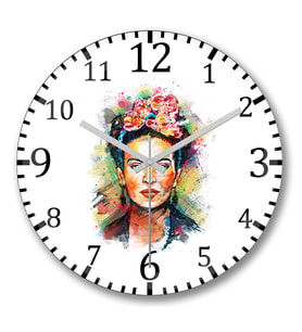 Frida Kahlo Renkli Ciçekli Duvar Saati Bombeli Gercek Cam