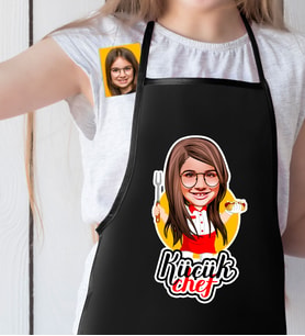 BK Gift Kişiye Özel Küçük Şef Karikatürlü Kız Çocuk Siyah Mutfak Önlüğü-11