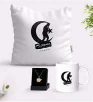 BK Gift Kişiye Özel Atatürk Temalı Beyaz Kupa Yastık ve İsimli Papatya Kolye Hediye Seti-32 (Model 1)