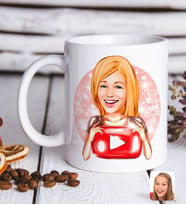 BK Gift Kişiye Özel Kadın Youtuber Karikatürlü Beyaz Kupa Bardak-1
