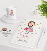 BK Gift Kişiye Özel Evin Perisi Beyaz Defter Kalem Türk Kahvesi Fincanı Seti-3 (Model 1)