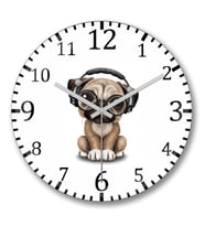 Müzik Pug Köpek Duvar Saati Bombeli Gercek Cam