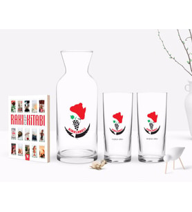 BK Gift Kişiye Özel Renkli Baskılı Kırklareli Tasarımlı Turistik İkili Rakı Bardağı Karaf ve Cep Kitabı Hediye Seti-1 (Model 1)