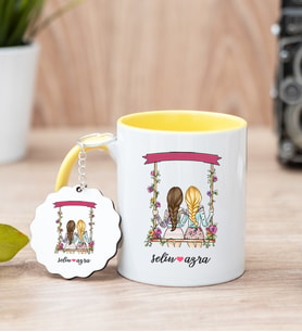 Best Friends Salıncak Tasarım Sarı Kupa Bardak ve Anahtarlık Set
