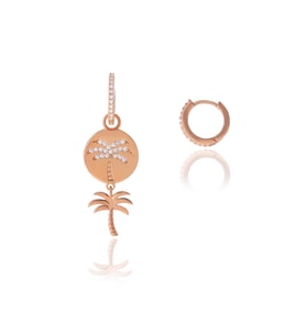 Söğütlü Silver Gümüş rose  özel tasarım zirkon taşlı palmiye halka küpe