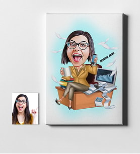 BK Gift Kişiye Özel Bayan Muhasebeci Karikatür Kanvas Tablo 50x70cm 1