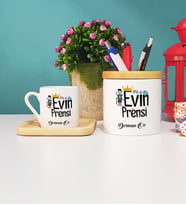 Evin Prensi Tasarımlı Kişiye Özel Hediye Evin Prensi Ahşap Altlıklı Türk Kahvesi Fincanı ve Kalemlik Hediye Seti