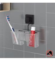 TEKNOTEL DELME VİDA MATKAP YOK!  easyFIX YAPISKANLI PLASTİK BANYO FIRÇALIK RAFI MAT SİYAH EF058