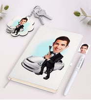 BK Gift Kişiye Özel Ajan Karikatürlü Beyaz Defter Kalem ve Anahtarlık Hediye Seti (Model 1)