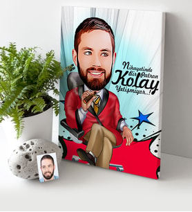 BK Gift Kişiye Özel Bay Patron Karikatür Kanvas Tablo 30x50cm 2