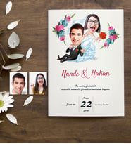 BK Gift Kişiye Özel Karikatürlü Nikah & Düğün Davetiyesi Model 2 50 Adet