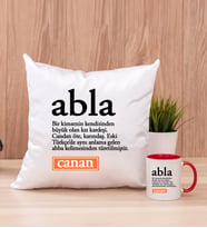Abla Kelime Anlamı Kare Yastık ve Kırmızı Kupa Bardak