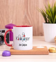 Kimyager Ahşap Altlıklı Mumlu Kırmızı Kupa Bardak