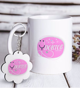 BK Gift Kişiye Özel Mesleki Doktor Beyaz Kupa ve Anahtarlık Hediye Seti-15 (Model 1)
