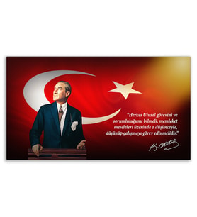 ''Güner Ofis'' Atatürk Tablosu Deri Üzerine Kanvas Tablo 80x130