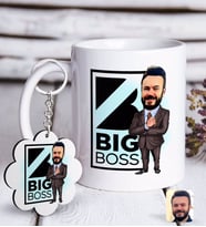 BK Gift Kişiye Özel Erkek Big Boss Karikatürlü Beyaz Kupa ve Anahtarlık Hediye Seti-1 (Model 1)