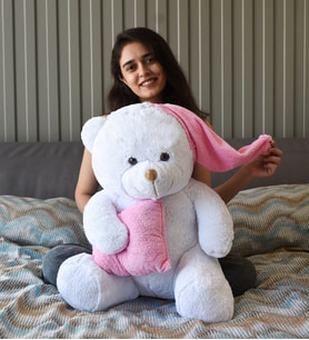 Pembe Yastıklı Uyku Arkadaşı 80cm Pelüş Ayıcık (Pembe)
