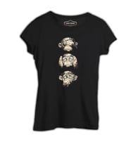 Three Monkeys Siyah Kadın Tshirt