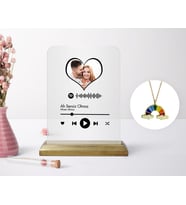 BK Gift Kişiye Özel Kalpli Fotoğraflı Spotify Barkodlu Plak ve Çift Harfli Bulut Kolye Seti-1