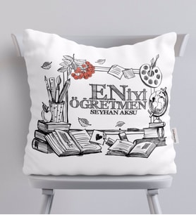 BK Gift Kişiye Özel En İyi Öğretmen Beyaz Yastık-8