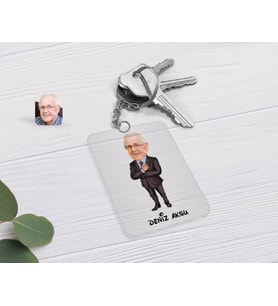 BK Gift Kişiye Özel Dede Karikatürlü Şeffaf Pleksi Anahtarlık-1 (Beyaz)