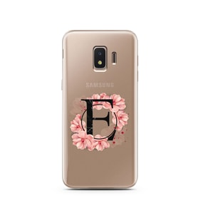 Pembe Çiçekli Harf Tasarım Süper Şeffaf Silikon Telefon Kılıfı Samsung J2 Core E