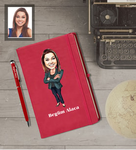 Kişiye Özel Patron Karikatürlü  Kırmızı Defter Kalem Hediye Seti Bayan-25
