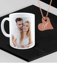 BK Gift Kişiye Özel Fotoğraflı Kupa ve Rose Kalp Kolye Set