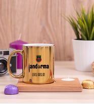 Jandarma Ahşap Altlıklı Mumlu Gold Kupa Bardak