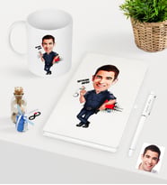 BK Gift Kişiye Özel Bay Polis Karikatürlü Beyaz Defter Kalem Kupa Seti - 2 (Model 1)