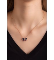 Mislik Kuvars Taşlı Rose Altın Kaplama  Kelebek Gümüş Kolye 925 Ayar                