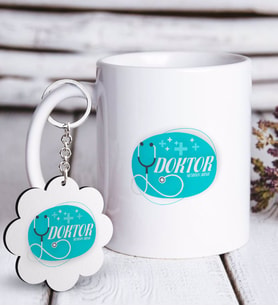BK Gift Kişiye Özel Mesleki Doktor Beyaz Kupa ve Anahtarlık Hediye Seti-14 (Model 1)