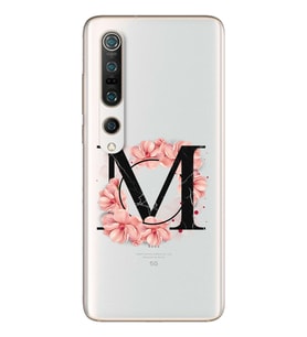 Pembe Çiçekli Harf Tasarım Süper Şeffaf Silikon Telefon Kılıfı Xiomai Mi10- Mi 1