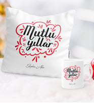 BK Gift Kişiye Özel Yılbaşı Mutlu Yıllar Temalı Yastık Kupa Seti - 4