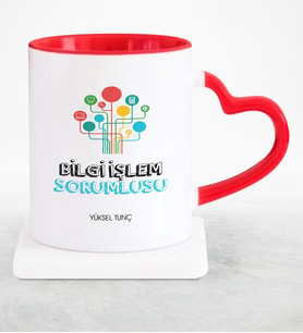 BK Gift Kişiye Özel Mesleki Bilgi İşlem Sorumlusu Kırmızı Kalpli Kupa Bardak