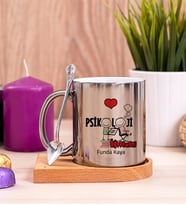 Psikoloji Öğretmeni Ahşap Altlıklı Silver Kupa Bardak