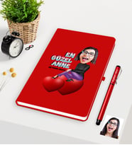 BK Gift Kişiye Özel En Güzel Anne Karikatürlü Kırmızı Defter Kalem Seti