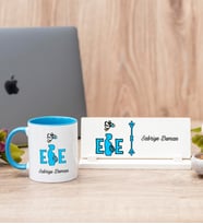 Ebe Mavi Kupa Bardak Ve Masa İsimliği Hediye Seti