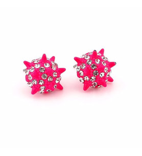 PUNK PEMBE DİKENLİ PARLAK TAŞLI KADIN KÜPE EX010