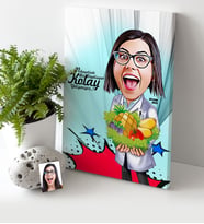 BK Gift Kişiye Özel Bayan Diyetisyen Karikatür Kanvas Tablo 30x50cm 1