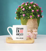 Amca Tasarımlı Kişiye Özel Hediye Amca Ahşap Altlıklı Türk Kahvesi Fincanı