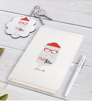 BK Gift Kişiye Özel Noel Baba Beyaz Defter Kalem ve Anahtarlık Hediye Seti-2 (Model 1)