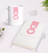 BK Gift Kişiye Özel Kadınlar Günü Tasarımlı Beyaz Defter Kalem ve Kupa Seti-7 (Model 1)