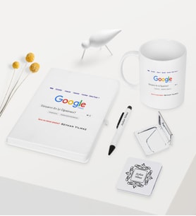 BK Gift Kişiye Özel Google Dünyanın En İyi Öğretmeni Temalı Beyaz Defter Kalem Kupa Ayna Seti