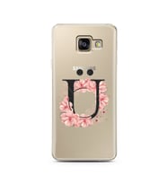 Pembe Çiçekli Harf Tasarım Süper Şeffaf Silikon Telefon Kılıfı Samsung A3 (2017)
