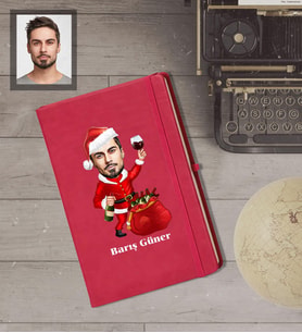 Kişiye Özel Yılbaşı Erkek Karikatürlü Kırmızı Defter Model-6