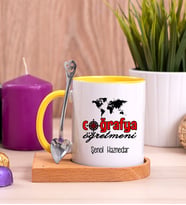 Coğrafya Öğretmeni Ahşap Altlıklı Sarı Kupa Bardak