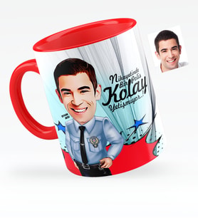 BK Gift Kişiye Özel Bay Polis Karikatürlü Kırmızı Kupa Bardak  1
