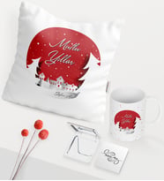 BK Gift Kişiye Özel Yılbaşı Mutlu Yıllar Temalı Beyaz Kupa Ayna Yastık Seti - 1